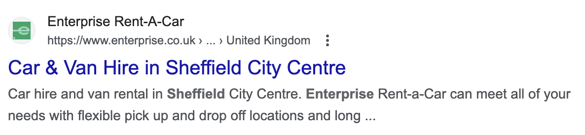 Example of the Service | Location title tag format 